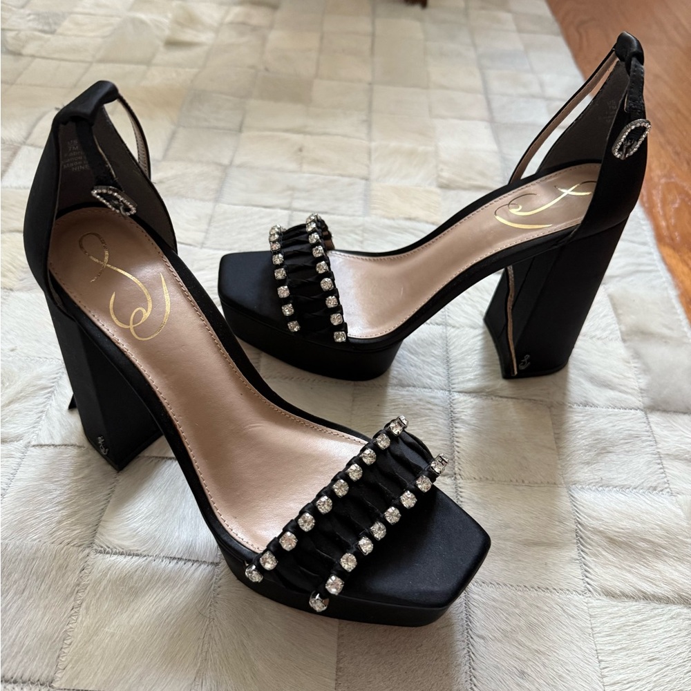 Sam Edelman Black Heels with Rhinestone Accents